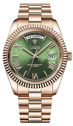 CADISEN Herren Automatik MIYOTA 8285 Mechanische Uhr Casual Uhren für Männer Wasserdicht Saphir, Roségold, 经典