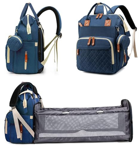 Fexkean Baby Changing Bag Backpack, Multifunction Baby Diaper Bag Travel Back Pack for Boys & Girls Waterproof Stroller Straps Large Capacity Blue
