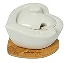 PRMT23047 Gastgeschenk für Hochzeit Zuckerdose Herz aus Porzellan mit Basis aus Bambus Harmony