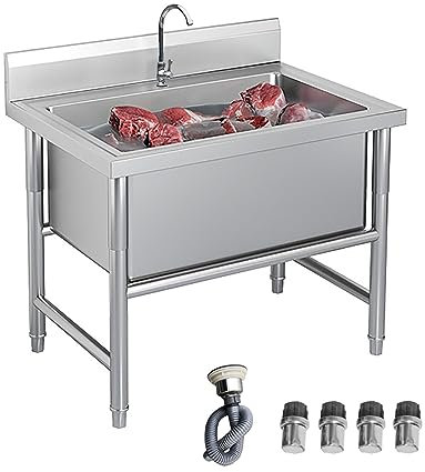 Lavello in Acciaio Inox Da Esterno Lavelli Da Cucina 1 Vasca Grande 60/80/100cm Lavandino Commerciale Professionale Lavello da Pranzo Mobile Lavatoio con Rubinetto Facile Da Montare Robusto E Stabile