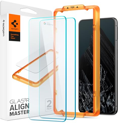 Spigen AlignMaster Protector Pantalla para Google Pixel 8 Pro, 2 Unidades, Marco de Alineación incluido, Crystal Clear, Dureza 9H, Compatible con Fundas