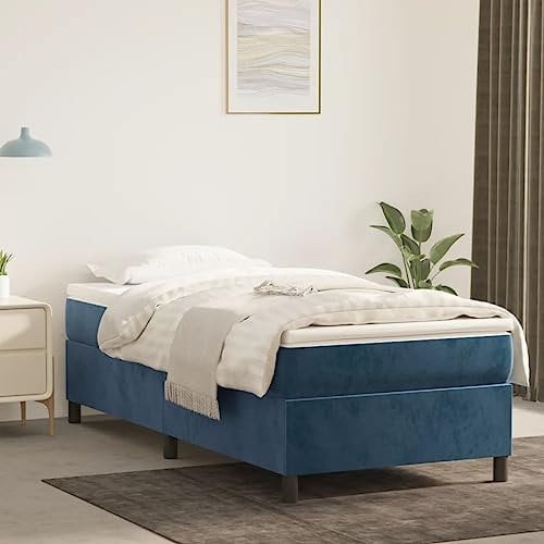 Coavain Boxspringbett Dunkelblau 90x200 cm Jugendbett Einzelbett Polsterbett Betten Schlafzimmer Bett Modernes Bettgestell für Erwachsene & Jugendliche Bettgestellrahmen