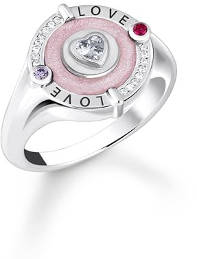 THOMAS SABO Siegelring mit Herz und Steinen Silber 925 Sterlingsilber, Geschwärzt, Kaltemail