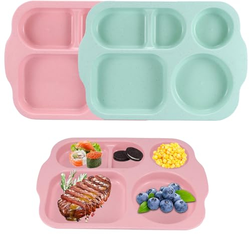 XiangSKY 2 Pcs Kids Divided Plates Divided Dinner Plates for Kids Adults Divided Dinner Plates Kids Plates with 5 Compartments Microwave and Dishwasher Safe for Daily Use Camping Picnic…