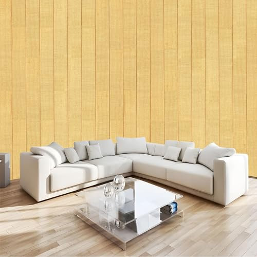 Papier Peint Panoramique Grain de bois jaune moutarde Papier Peint Intissé Sans Raccord Poster Geant Mural 200 x 140 cm pour Salon Chambre d'enfants restaurant Décoration Murale