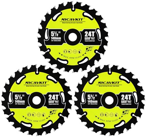 NICAVKIT Lot de 3 lames de scie circulaire pour bois (lame de scie pour bois, Ø 140 x 16 mm, 24 dents, accessoires de scie circulaire) - Dents en carbure - Convient pour bois tendre et dur