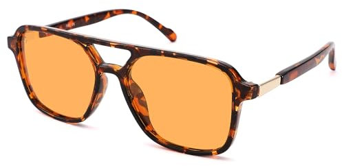 Pro Acme Retro Polarized Pilot Sunglasses for Women Men,Trendy Rectangle 70s Flat Vintage Shades Square Sun Glasses(Leopard|Orange)