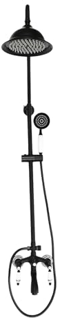 Duschsystem Retro Nostalgie Regendusche Set Schwarz Antik Style Duscharmatur Komplettset, Duschset Regendusche Duschsystem Rain Shower Set mit Handbrause Kopf