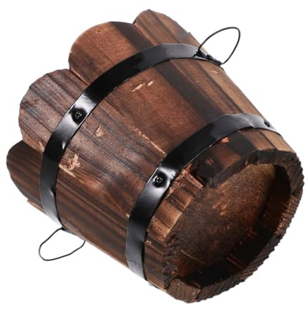 IWOWHERO Kleiner Retro Holzpflanztopf Wiederverwendbarer Blumentopf aus Holz Fassform für Pflanzen und Blumen Dekorativer Pflanzer für Innen und Außenbereiche