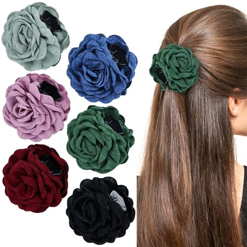 Cinaci 6 Stück 9cm/3,5 Retro Blume Rose Haarkrallen Clips mit starkem Halt Blumen Hochsteckfrisur Haarspangen Haarspangen Accessoires für Frauen Mädchen