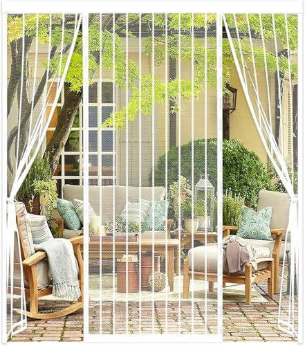 Double Door Magnetic Fly Screens for Doors - Mesh Curtain 120x200cm Customized Magnetic Screen Door Fly Curtains for Double Door Patio French Door Mosquito Net White
