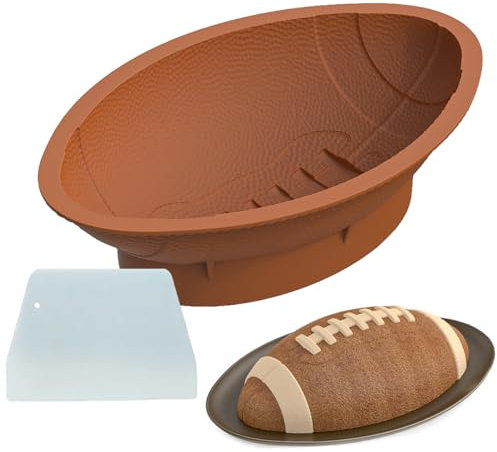Apiocmy 11 Inch Football Cake Pan - Nonstick 3D Football Shaped Silicone Mold with Scraper for Baking, Breakable Chocolate Mold, Sports-Themed Party