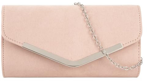 MEGAUK Damen Samt Clutch Elegante Abendtasche Wildleder Handtasche Envelope Tasche Unterarmtasche mit Kette für Wedding Prom Party Hochzeit (Rosa)