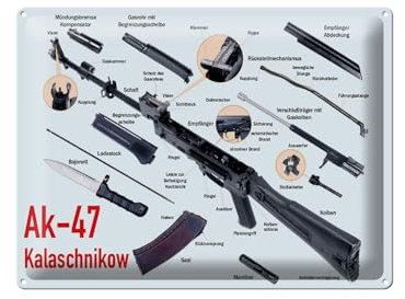 FEMER Blechschild Gewehr 40x30cm AK-47 Kalaschnikow Einzelteile