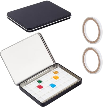 PH PandaHall 2 Set Tom Akvarellpalettfodral 36 brunnar palett målning järnpalett ritning målarlåda med lock för resemålning 11,9 x 8,8 cm