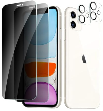 CYYAGE 2 Pack Privacy Screen Protector for iPhone 11 with 2 Pack Camera Lens Protective Film, Anti-Spy Tempered Glass 9H Hardness, Anti-Scratch