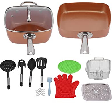 CHEOTIME 11 pièces ensemble de batterie de cuisine polyvalente, ensemble de cuisine de cuisine antiadhésive de couleur cuivre pour la cuisine à la maison(11Pcs set)