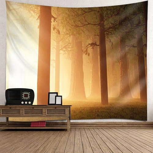 Wycian Wandbehang Quatratisch Wandtuch Baum Braun Nebeliges Baummuster Mikrofaser 200X200cm (Breite x Höhe)