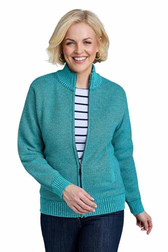 Amber Ladies Knitted Fleece Lined Zip Cardigan with Faux Fur Lining Green