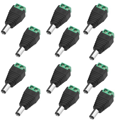 Beiyan 12 Stück DC Stecker 5,5 x 2,1 mm, Männlich DC-Stecker Buchse Netzadapter für CCTV-Kamera, LED Leiste leuchtet, Hohlstecker Buchse, DC Adapter(12 x DC Stecker)