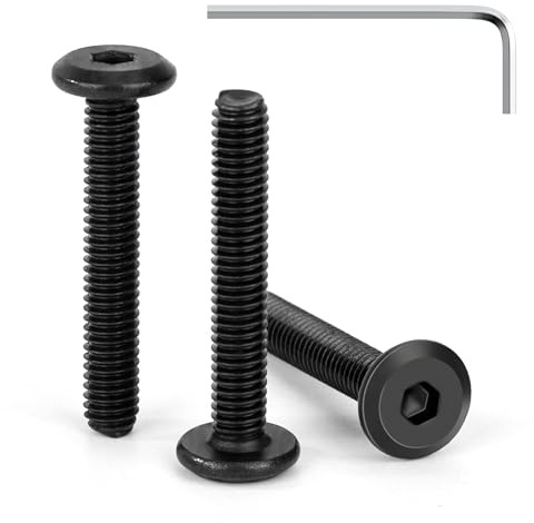 Tunejoy 30 Piezas Tornillos de Cabeza Plana M4 x 25 mm Negro Tornillo de Cabeza Hexagonal de Acero Inoxidable A2 V2A Perno de Muebles con llave Allen Rosca Completa