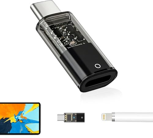 Adapter für Apple Pencil 1 auf USB C, USB-C Ladeadapter für Apple Pencil 1. Generation und iPad 10th Gen, Adapter von USB-C auf Lightning, Unterstützt Bluetooth Kopplung (Schwarz)