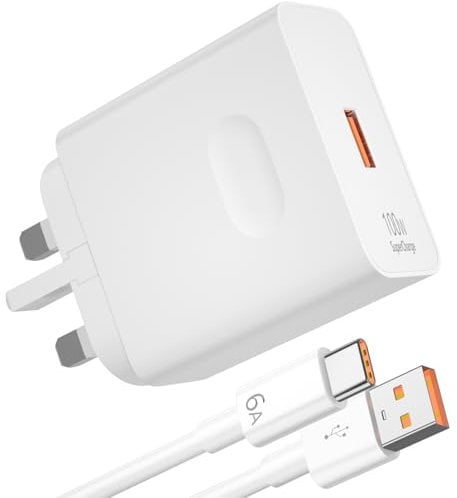 100W SuperCharge Power Adapter for Honor 90 70 200 Pro 400 Lite,USB Super Fast Charger Plug UK for Honor Magic7 pro 6 Lite MagicV3 V2 Smart X7b X8b X9b Wall Charger with USB Type C Charging Cable 1M