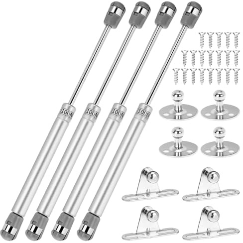 QWORK® 4 Pièces verin a gaz, charnière porte placard 100N/10KG, amortisseur porte placard argenté