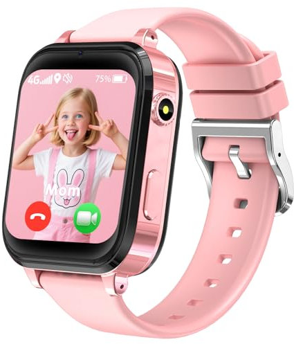 kaacly 4G Reloj Inteligente Niños, Smartwatch Niños con SOS,GPS,Vídeo y Llamadas HD,Chat Familiar,Modo Aula,Álbum de Fotos,Podómetro, Reloj Inteligente Resistente Regalo para Niños de 5 a 12 Años