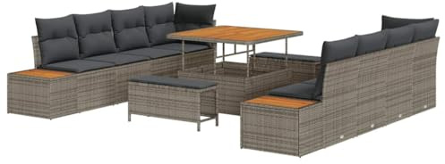 vidaXL Gartensofa-Set 11 STK. 10-Sitzanzahl Grau Poly Rattan