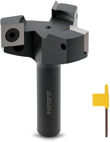 CDBP Fresa per Spianare legno Diametro 50,8 mm, Gambo 12.7 mm con 3 inserti intercambiabili in metallo duro 12 mm per livellare, bordi e scanalature – per CNC e fresatrice verticale