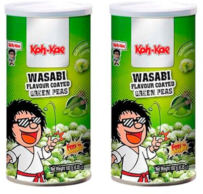 Guisantes recubiertos de wasabi crujientes Pack 2x180 g Snack asiático picante en lata Aperitivo para cerveza y tablas