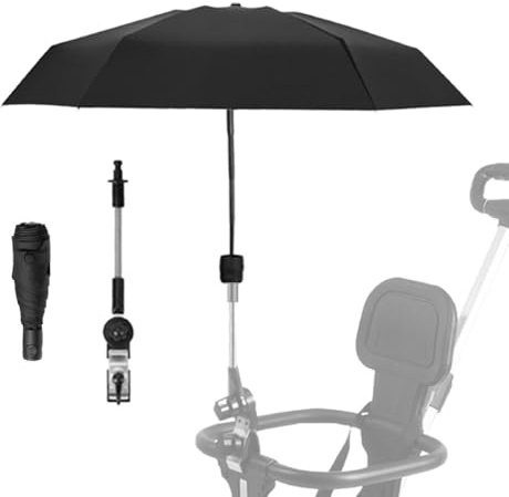 Pram Parasol,Clip on Parasol,Adjustable Steering Angle, Clip-On All-Round Protection, Pram Umbrella,Convenient and Lightweight,Sun Protection Lightweight, Easy to Install, Stroller Umbrella(Black)