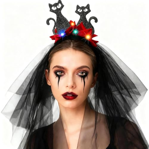 Atigy Tag der Toten Halloween Schleier Stirnband leuchtende Rose Gothic Schleier Party Kostüm Cosplay Schleier für Frauen