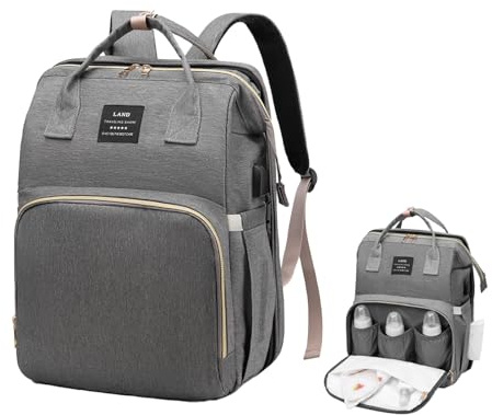 Eirolace Zaino per pannolini per bambini, 35 l, grande capacità, borsa per la maternità, borsa da viaggio con culla portatile, borse per pannolini multifunzione con stazioni pop up e zanzariere per