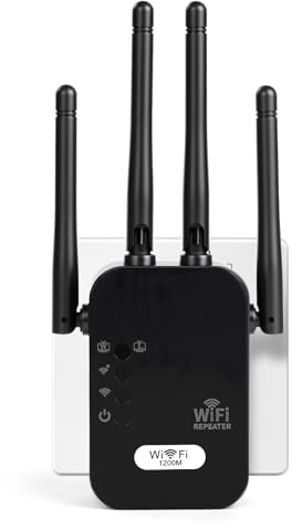 AOOSU WiFi Repeater 1200Mbps with 4 High-Gain Antennas, WiFi Extender Booster Supporting Repeater/AP Dual Modes, Built-in Ethernet Port for Seamless Connection of All WiFi Devices Broadband Extender