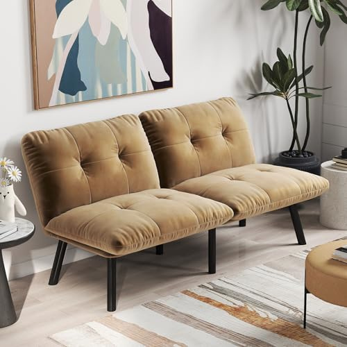 Dolamaní 2 Sitzer Sofa, Sofa, Lounge-Sessel und Bett in einem, Klappbares Modern-Sofa mit Schlaffunktion, Velvet, für Wohnungen Wohnzimmer (Braun)