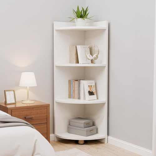 MUOLVSQ Bücherregal aus Massivholz, Aufbewahrungsregal, freistehender Eckschrank, for das Wohnzimmer, dreieckiger for Schlafzimmer(White,4th floor/120cm)