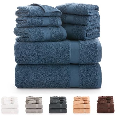 Todocama Badetücher-Set aus 100% Baumwolle (550 g/m²), extra weich, hohe Saugfähigkeit und schnell trocknend, 2 Badetücher, 2 Handtücher und 4 Gesichtstücher (Marineblau)