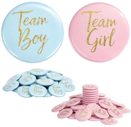 Gender Reveal Party Deko, 40 Stück Team Boy Und Team Girl Anstecknadeln, Geschlechtsverkündung Baby, Baby Shower Accessoires, 4,5 Cm Durchmesser