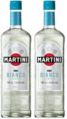 MARTINI Bianco Apéritif Vermouth Blanc, 14,5% vol., 100cl / 1L, Vermouth Italien infusé aux herbes et fleurs aromatiques (Lot de 2)