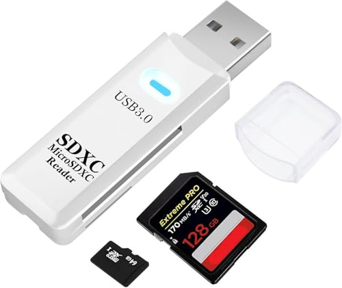 Double Card Slot Reader USB 3.0 Micro SD, High-Speed Data Transfer Memory Card Adapter (White)