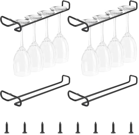 NBEADS 4 uppsättningar vinglasställ, 10 tum (25,4 cm) under skåp vinglashängare organiserare järn vinglashållare för skåp kök bar, 26,3 x 10,95 x 3,15 cm