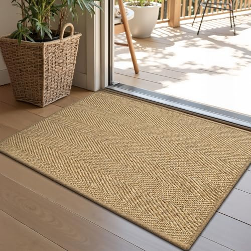 LUMI Indoor Door Mat 50 x 80 cm, Non-Slip Handwoven Sisal Mat, Herringbone | Handcrafted Natural Sisal Fibers, Reinforced Edges Resist Fraying,5 mm Low-Profile Doormat, Dot-Coated Non-Slip Backing