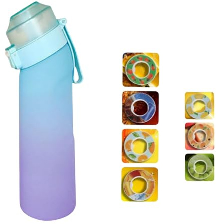 Générique Gourde de Sport 650 ml avec Paille, Étanche, Dégradé Bleu Violet, Inclut 7 Capsules Aromatisées sans Sucre (Dégradé bleu)