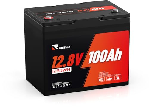 RVLithTime Bateria Litio 12V 100Ah LiFePO4 con 1280Wh energía 100A BMS IP65 Impermeable 9.5kg bateria lifepo4 12v 100ah bateria 12v 100ah para Casa Solar Autocaravana