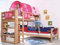 Froschkönig24 Etagenbett Beni L Kinderbett Spielbett Hochbett Bett Natur Stoffset Pink/Herz, Matratzen Oben/unten:mit 2X Matratze