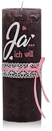 Hochzeitskerzen Rustik Ja ich Will 190 x 68 mm mit Namensverzierung aus hochwertigen Wachsbuchstaben und Sichtkarton