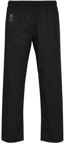 BAY Kampfsporthose Traditional Basic Schwarz Kinder 6XS, 5XS, 3XS, XXS, XS | Kampfsport Karate Kickboxen Kung Fu Pant 20% Baumwolle 80% Polyester 8oz elastischer Bund mit Tunnelzug für sicheren Halt