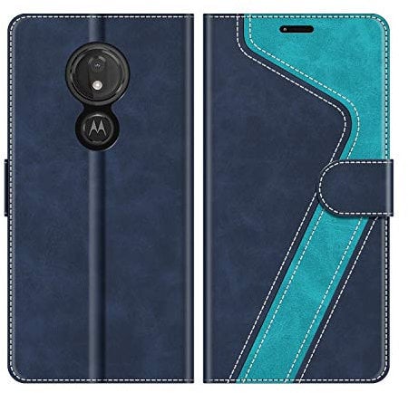 MOBESV Phone Cover For Motorola Moto G7 Power, Flip Wallet Case for Motorola Moto G7 Power Phone Case, Dark Blue/Light Blue